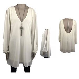 Cotton Candy Tunic Women Split Sleeve Backless  Ivory Size S Blouse Long Sleeve